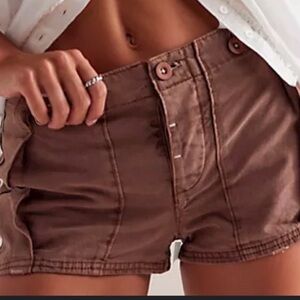 Free People Brown Mid Rise 100% Cotton Micro Shorts Size 10